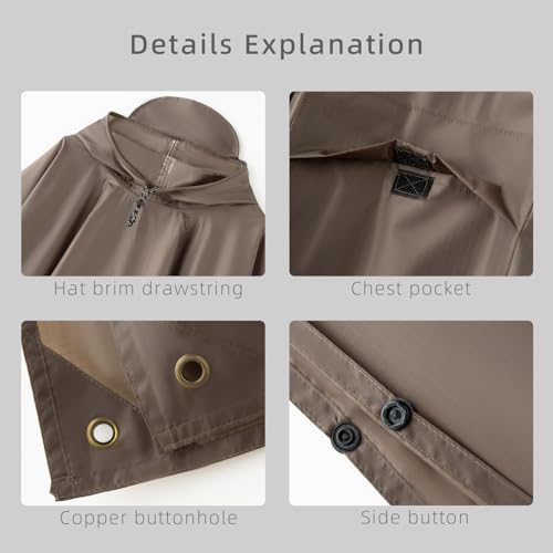 Multi functional cape hooded raincoat suitable for outdoor camping and hiking, suitable for both men and women - color: Brown