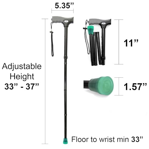 FSA/HSA Eligible, Vaunn Medical Easy Grip Height Adjustable Folding Cane/Walking Stick with Strap/Pouch- Compact, Portable, and Safe Walking Assistant- Non-Slip Grip Handle- Men, Women, Elderly - style: Glow Tip