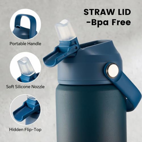 Fijinhom 18 oz Insulated Water Bottle with 2 Lids, Stainless Steel Water Bottles, Double Wall Vacuum, Portable Handle & Non-slip Bottom, BPA Free Leak Proof Metal Bottles, Keep Cold 24H, Dark Blue - color: Dark Blue, size: 18 Ounces