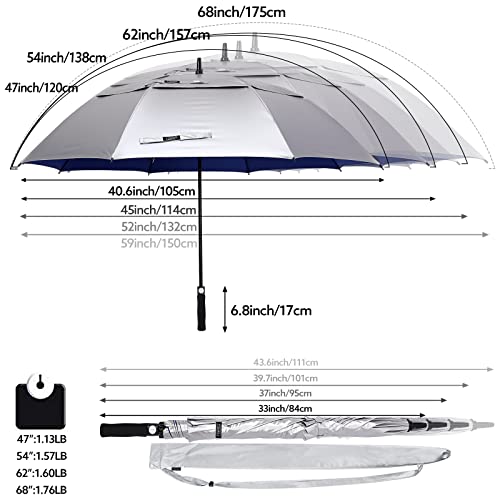 G4Free 47/54/62/68 Inch UV Protection Golf Umbrella Oversized Sun Umbrella | UPF 50+, Auto Open, Vented Double Canopy, Extra Large Coverage, Heavy Duty, Windproof Stick Umbrella - color: Blue/Silver, size: 47 inch