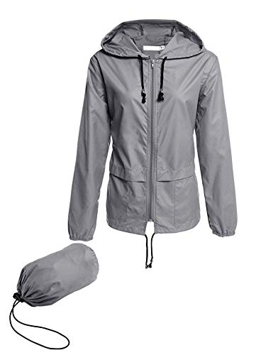 Avoogue Raincoat Women Lightweight Waterproof Rain Jackets Packable Outdoor Hooded Windbreaker - color: Gray, size: Medium