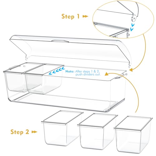 Condiment Tray with Stainless Steel Tableware, Chilled Condiment Server | Bar Accessories with 5 Spoons, 5 Forks and 1 Clip with Removable Trays and Lid