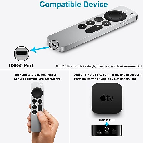 6FT USB C Apple TV Remote Cable for Apple TV Remote (3rd Gen), 4th Gen, Siri Remote (3rd Gen), 4K Remote (3rd Gen), iPhone 17 16 15, 17/16/15 Pro Max,17Air, 16 15 Plus Car Charger Cable Replacement - color: White, size: 6FT, style: USB A to USB C (for 17/