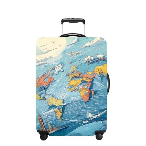 Map Luggage Cover Washable Suitcase Cover Protector Fit 20-22 Inch Luggage Durable Travel Bag Cover with Zipper Closure S - color: map, size: S(20-22inch suitcase)