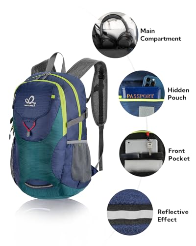 WATERFLY Lightweight Packable Hiking Backpack, 30L Day Pack | Foldable, Water Resistant Travel Daypack with Multiple Pockets, Wet Pocket, Ultralight Day Pack for Woman Man, Everyday Carry - color: Green & Yellow