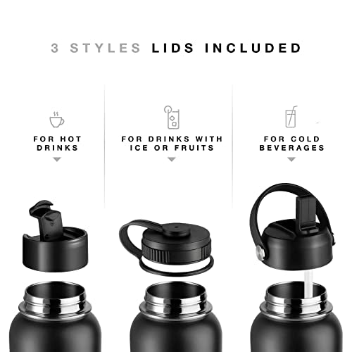 32 oz Insulated Water Bottle with Straw Lid, Stainless Steel - color: Midnight Black, size: 32 Ounces