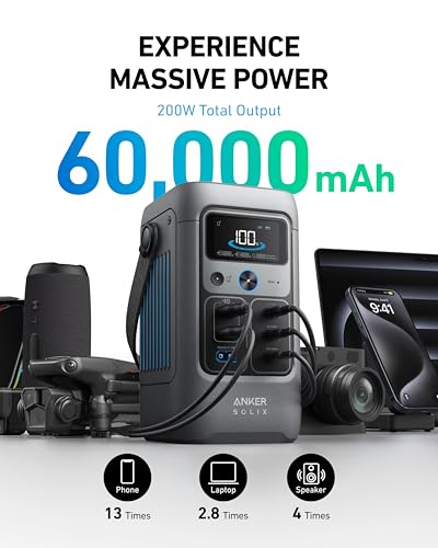 Anker SOLIX C200 DC Portable Power Station and 60W Solar Panel, 192Wh, 200W - style: SOLIX C200 DC + 60 W Solar Panel