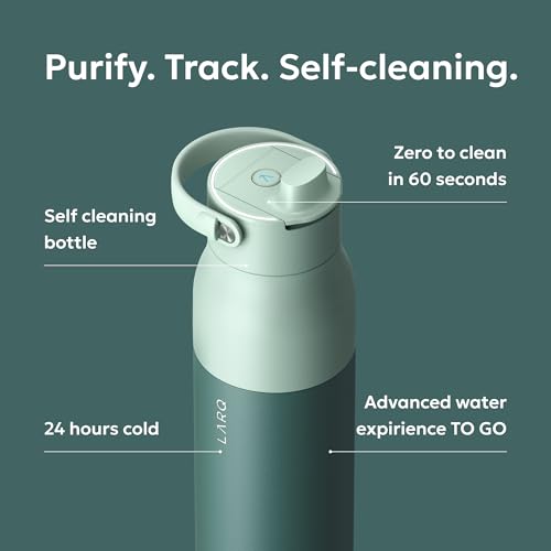 LARQ PureVis 2 Smart UV-C Self-Cleaning Insulated Water Bottle Filter Straw - color: Eucalyptus Green, size: 23 Ounces