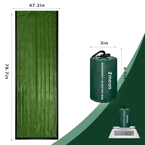 Zmoon Emergency Sleeping Bag Survival Bag, Portable Waterproof Thermal Bivy Sacks,Bivvy Bags,Camping Mylar Sleeping Bag Survival Gear Emergency Blankets Survival Shelter - size: Green Pack of 4