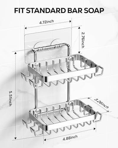 Nieifi Bar Soap Holder, Adhesive Soap Dish for Bathroom Shower Wall - color: Silver, size: 2 Tier