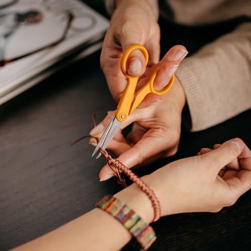 Fiskars 5" Orange-Handled Micro-Tip Fabric Scissors, No. 5 | For Tight & Intricate Detail Sewing & Craft Projects, Precision-Ground Blades Stay Sharp, Ambidextrous Double-Loop Handle - size: 5”, style: Double Loop Handle