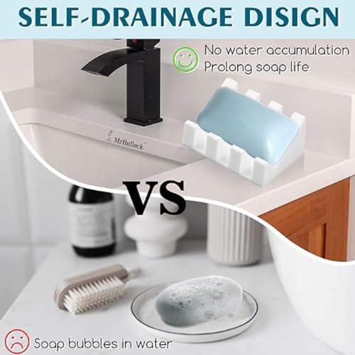 Silicone Soap Dish, Bar Soap Holder for Shower Bathroom, Kitchen, Bathtub, Self Draining Waterfall Drying Tray Keep Soap Bars Dry Clean & Easy Cleaning (White) - color: White