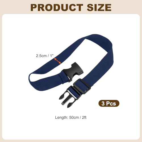 PATIKIL Utility Straps with Quick Release Buckle, (1 Inch x 2 Feet, Dark Blue) (3 Pcs) Adjustable Luggage Polyester Straps Backpack Webbing, Suit for Sleeping Bag/Camping/Hiking - color: Dark Blue, size: 1 Inch x 2 Feet