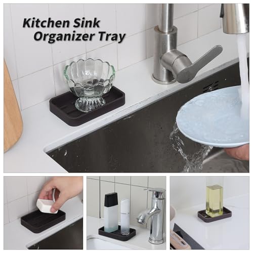 MicoYang Silicone Kitchen Sink Organizer Tray for Multiple Usage,Easy Clean Sponges Holder for Kitchen Bathroom Counter or Sink,Dish Soap Dispenser,Scrubber,Bottle,Cup Coffee 4.9”x 3.2” - color: Coffee, size: 4.9" x 3.2" x 0.7"