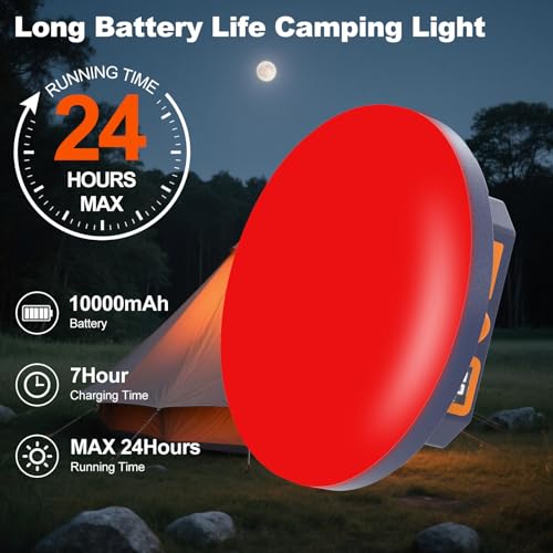 10000mAh Rechargeable Camping Light Insect Not Attract 4000LM Work Light White/Red/Pink/SOS Brightness Stepless Dimming, IP45 Waterproof Tent Light Power Failure for Halloween (Remote) - color: Remote