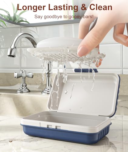 Quatish Leakproof Bar Soap Holder Dish with Lid for Shower, Portable Travel Soap Case Box for Gym, Camping, Hiking, Outdoor Use, Travel Size Toiletries Essentials, Keeps Soap Dry, Navy - color: Navy