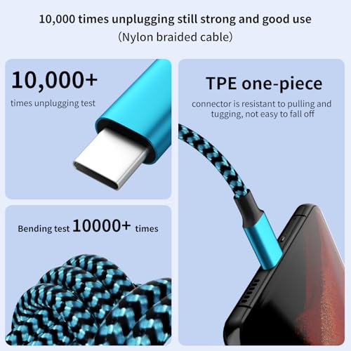 3 in 1 Multi Charging Cable Fast Charging 100W, USB C Cable 4FT 1Pack | Multiple iPhone Charger Cord for iPhone 17-12/Pad/Android/Tablets and More, Carplay Cable - color: Sky Blue&Black