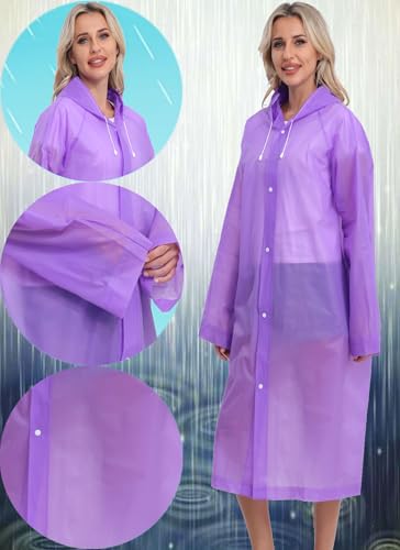 2-Pack Reusable Rain Ponchos for Adults, HOOMBOOM Raincoats Emergency for Women/Men with Drawstring and Sleeves - color: Purple