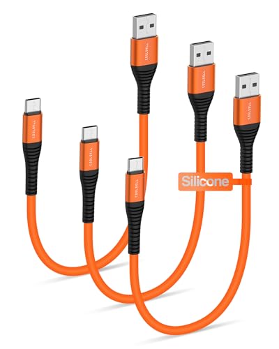 Silicone USB C Cable Short 1.5ft, 60W Fast Charging USB A to Type-C Cable - color: Orange, size: 1.6 Ft.