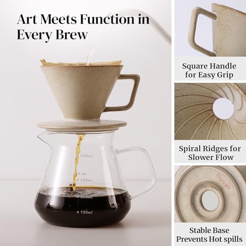 DOWAN Pour Over Coffee Maker, Non-Electric Pour Over Coffee Dripper, Manual Brew Maker, Single Cups Porcelain Slow Brewing Accessories for Gifts, Grey - color: Grey