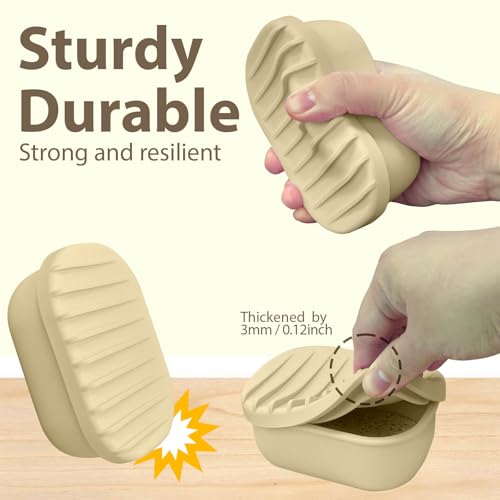 Leakproof Silicone Travel Soap Case with Drainage Layer, Silicone Bar Soap Holder Compact Portable Shatterproof Soap Container Box for Bathroom Gym Camp Travel Toiletries (Sand, Drainage Lid) - color: Sand, size: Drainage Lid