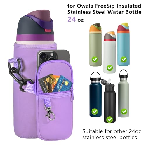 Water Bottle Carrier Bag with Strap, Fits Owala FreeSip 24/32 oz - color: Purple, size: 24 ounce