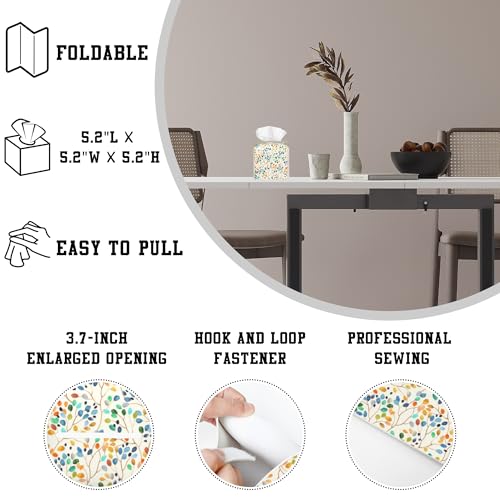 Tissue Box Holder Colorful Leaves Spots on Branches Square Leather Tissue Box Cover Modern Cube Facial Paper Cover Case for Bathroom Vanity Countertop Night Stands Tabletop - color: Colorful Leaves Spots on Branches