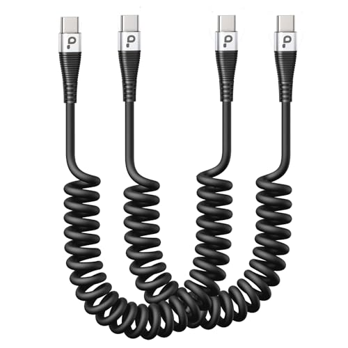USB C Cable 3A Fast Charging 5FT Coiled USBC to USBC Charger Cable for Car | Short USB Type C Cord for iPhone 17/16/15/Pro/Plus/Pro Max/Samsung Galaxy S23, Compatible All Type C Devices-2Pack - color: Silver, size: 5FT, style: USB C to USB C