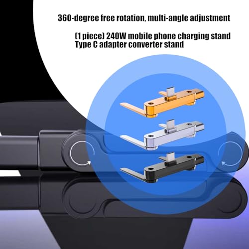 Invisible Foldable Holder Charger Cable with Stand, 240w Fast Charging Stand Sideways Data Cables with 360° Invisible Stand, Detachable 2 in 1 Phone Holders for Gaming Office Car Travel - color: Orange