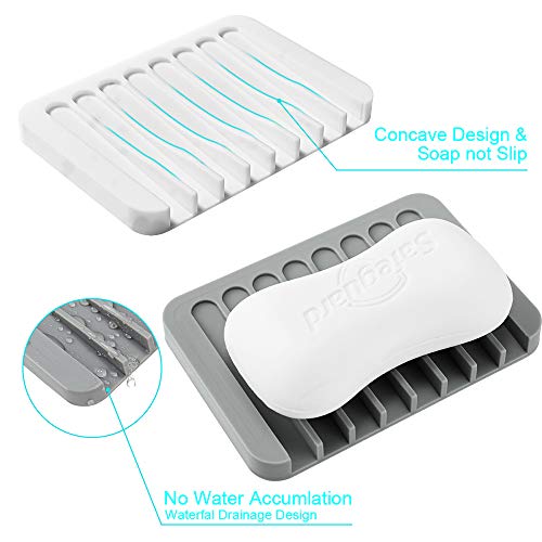 2PCS Soap Dish Holder, Premium Silicone Soap Dishes for Shower Bathroom Kitchen Sinks， Soap Tray Saver Drainer, Self-draining Waterfall, Non-Slip Design, Easy Cleaning (Gray) - color: Gray