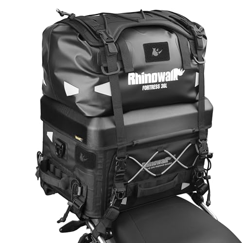 Rhinowalk Motorcycle Tail Bag Modular Combo – MFT2305 Hard Shell Case + 36L Waterproof Soft Bag (MFT2308) for Flexible Storage - style: Mft2307 Combo (=Mft2305+mft2308)