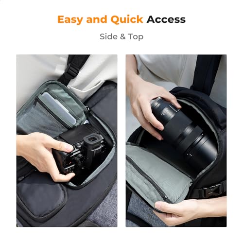 K&F CONCEPT Camera Backpack,25L Large Capacity Camera Bag for Photographers | Raincover, 15.6 Inch Laptop Compartment, Compatible for Canon/Nikon/Sony/DJI Mavic Drone, B10 - color: 01-black-grey, size: 25L