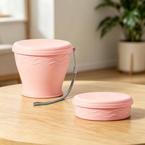 Silicone Collapsible Travel Cup, Collapsible Cups for Traveling, Hot and Cold Drinks, Leak Proof Reusable Water Bottle with Lanyard for Camping Hiking Office Work (Pink, 9.22oz) - color: Pink