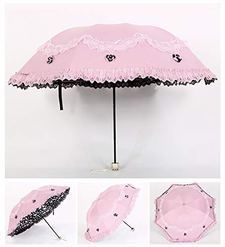 Honeystore Princess Lace Ultraviolet-Proof Folding Umbrella Anti-uv Dome Parasol - color: Pink