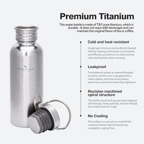 Boundless Voyage Titanium Water Bottle with Lid Wide Mouth Leak-Proof Reusable Sport Drinking Bottle for Camping Hiking Picnic Climbing Running Tea Coffee (600ml-glossy) - color: 600ml-glossy