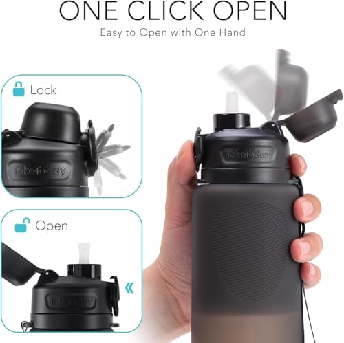 TakeToday Collapsible Water Bottles, Foldable for Travel, 32oz, Black | Compact Foldable Travel Bottle with Straw, TSA-Approved Leakproof Silicone, BPA-Free for Hiking & Outdoors - color: Black