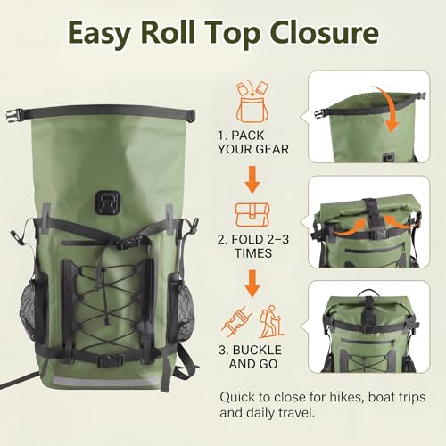 Waterproof Backpack, 40L Large Capacity Dry Bag, Hiking Travel Backpack | Roll-Top, Heavy Duty, Reflective Strips, Wear-Resistant, Tear-Resistant Backpack for Kayaking, Hiking, Rafting, Boating