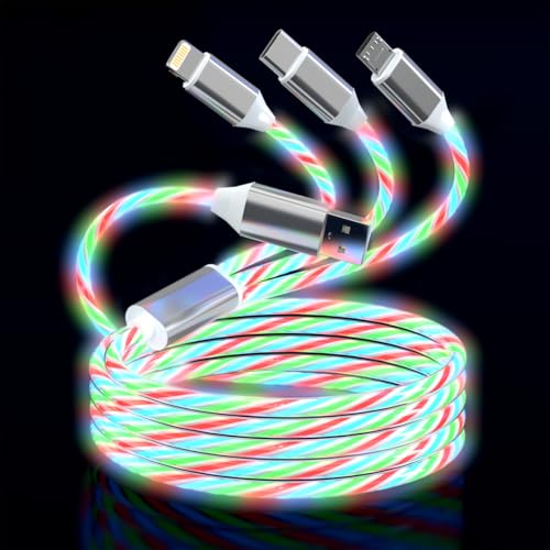 3-in-1 Light Up LED Flowing Lightning/Type C/Micro USB Car Glowing Charge Cable for iPhone,Colorful Multi RGB Car Charger Cord for Apple iPhone 14/13/12/11 Pro Max/XR/XS/SE,iPad/Android/Samsung-4FT - color: Multicolored
