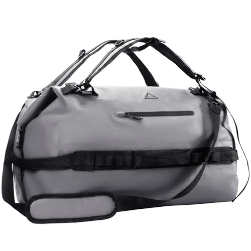 Haimont IPX7 Waterproof Roll-Top Dry Duffel Backpack | 60L/90L Sizes, 500D Tarpaulin, Welded Seams, Mesh Pockets, Boating & Kayaking - color: Light Gray, size: 60L