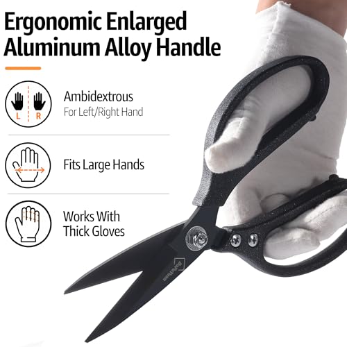 BoFuYuan Heavy Duty Scissors for Cutting Carpet Cardboard Leather Fabric | Japanese Steel Blades, Comfort Grip, Multipurpose Utility Sharp Shears for Kitchen Garden Craft Sewing, 8.5 Inch Frosted Grey