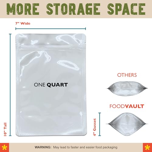 1 Quart Mylar Bags, 16 Mil Total Thickness, Stand-Up Resealable Mylar Bags for Food Storage, Freeze Dryer [60-Pack | 7" x 10" x 4"] - size: 1 Quart (7" x 10" x 4")