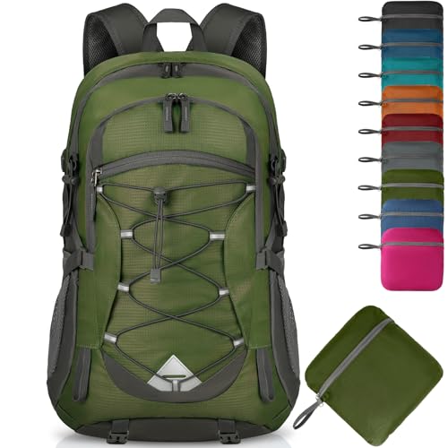 IGOLUMON Hiking Backpack 40L Packable Lightweight Camping Daypack Men Women | Multi-compartment storage Water-resistant Foldable Nylon Material Hiking Day pack for Camping Cycling Outdoor - color: Army Green