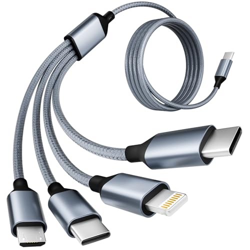 4 in 1 Multi Charging Cable, 1 Pack 5FT Charging Cords for Multiple Devices | USB Cable Phone Charger with USB C, IP and Micro, Nylon Braided, Cruise Essentials 2026, Travel Car Accessories - color: Greyishwhite, size: 1Pack5FT
