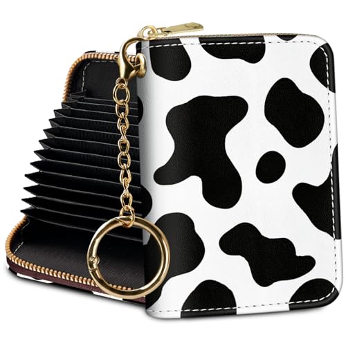 Yonlevres Credit Card Holder RFID Small Wallet Women Keychain Zipper - color: Black Cow