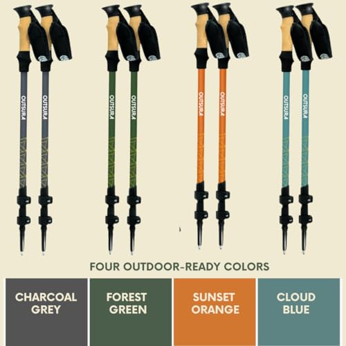 Outsura Carbon Fiber Hiking Stick 2 Pack – Professional Grade, Collapsible Trekking & Walking Sticks for Hiking - color: Sunset Orange