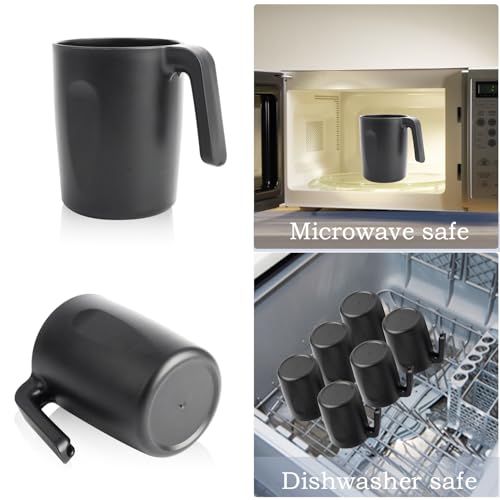 Homienly Unbreakable Coffee Mug Set - 6 Wheat Straw Reusable Cups | Dishwasher Safe Drinking Glasses | Alternative to Plastic Mugs & Glass Cups 16 oz for Camping, Kitchen (Black) - color: Black-Handle, size: 16 Ounces