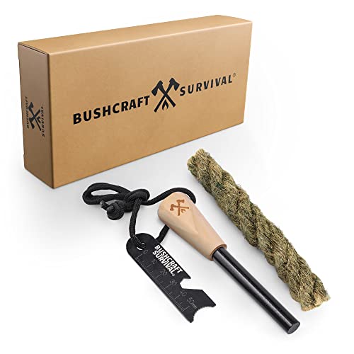 Ferro Rod Fire Starter Kit & Backpacking Multitool | Flint and Steel Striker | Waterproof Magnesium Farrow Rod Tool & Firestarter for Campfires - style: Ferro Rod W/ Jumbo Tinder Rope