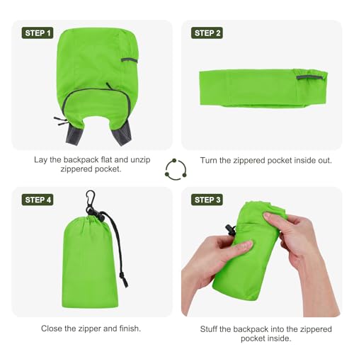 Lightweight Foldable Backpack,Travel Hiking Daypack Packable Bag | Green,20L Folding Backpack for Outdoor, Cycling,Camping, for Men and Women - color: Green