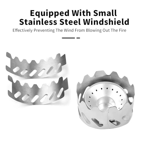 80ml Mini Backpacking Stove, Alcohol Burner with Small Stainless Steel Windshield Portable Camp Pocket Stove for Camping Hiking Survival (2PCS)