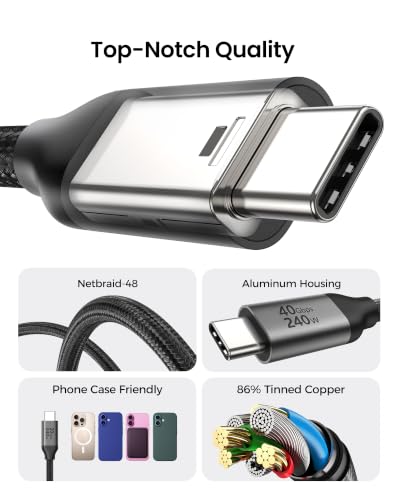 Silkland 40Gbps USB 4 for Thunderbolt 4 Cable 6.6FT, 8K/Dual 4K, 240W PD3.1 | 4K@240Hz, MST Support, Braided USB C Video Cable Compatible for MacBook, iPhone 17/16, Monitor, SSD, iPad, Dock - size: 6.6FT